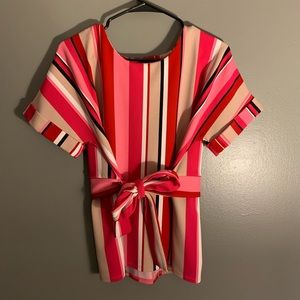 block stripped tie blouse